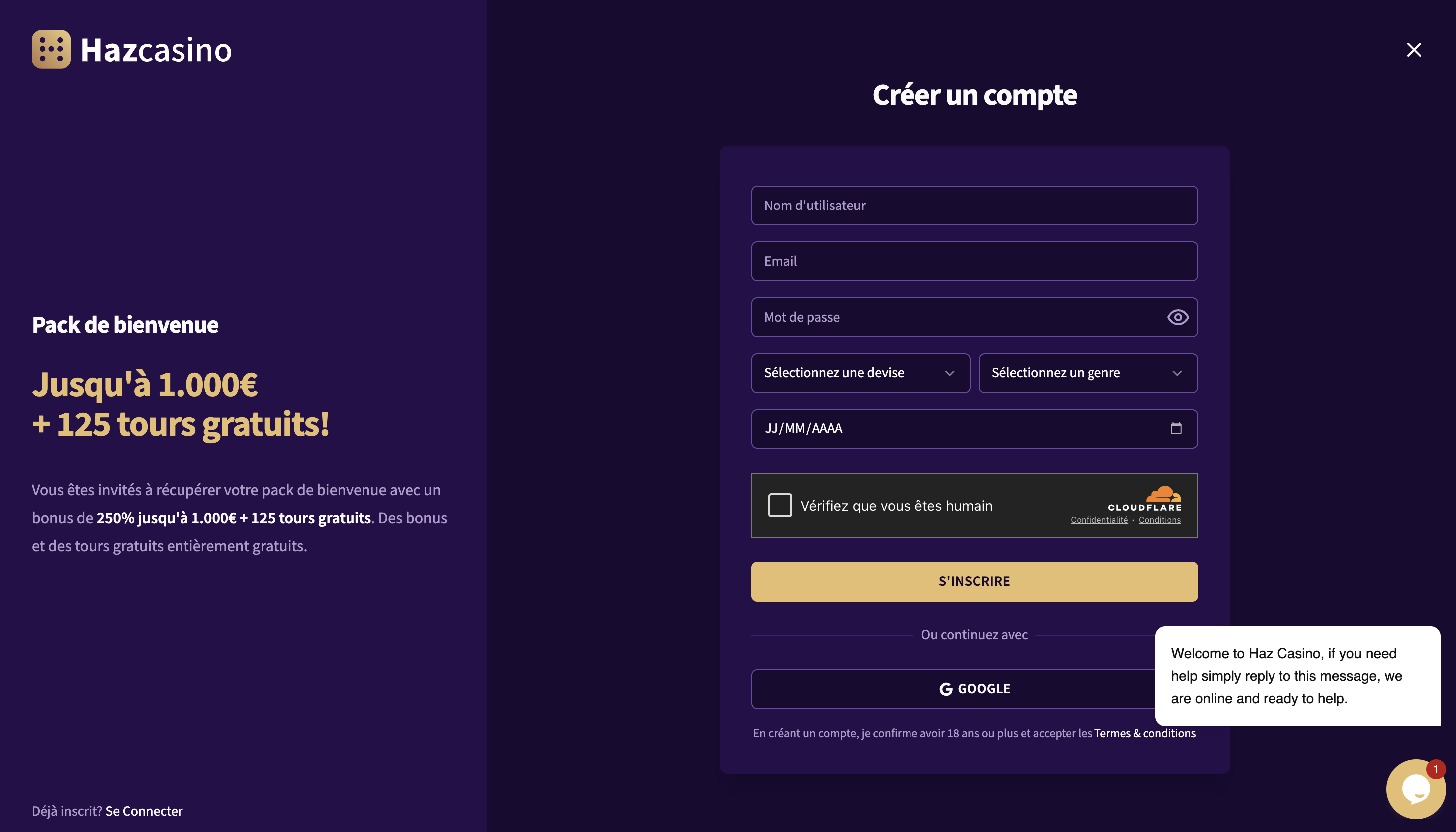 Processus d'inscription sur la plateforme de casino en ligne